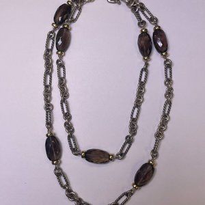 David Yurman Smoky Quartz 18K Sterling Silver Figaro Station 32" Necklace (R816)